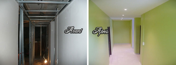 cloison en placopaltre et peinture d'un couloir